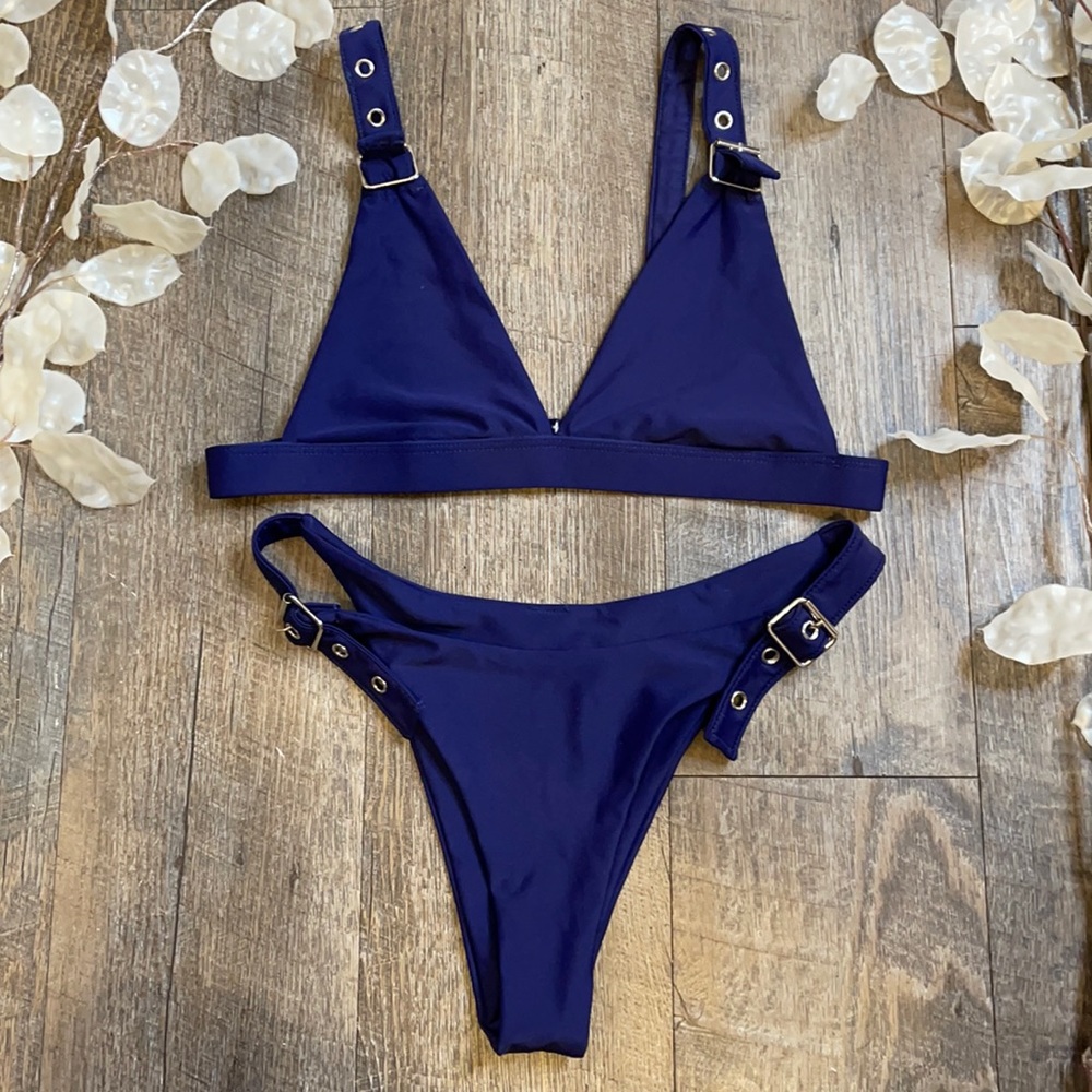 Shein Buckle Blue Bikini